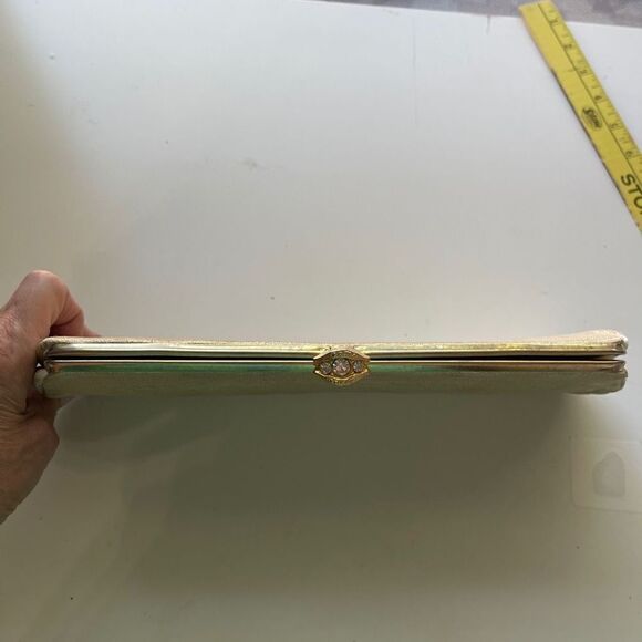 Women's Vintage 60s Gold Evening Bag Kiss Lock Purse - Picture 3 of 6